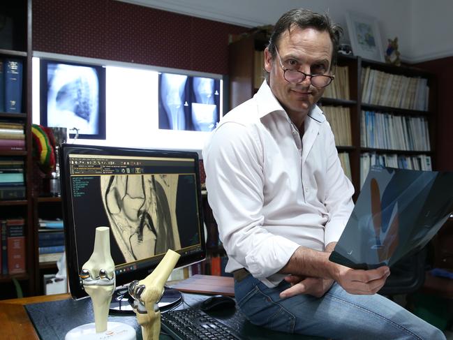 23/04/2021. Nick Hartnell, an orthopaedic surgeon, is leading research into the efficacy of kangaroo tendons for eventual use in knee, ankle and shoulder ligament-replacement. A proposed ban on kangaroo imports in the US could seriously impact Dr Hartnell's research, as the US is a large market he's looking to break into. Dr Hartnell photographed at his surgery in Bowral in the Southern Highlands south of Sydney. Britta Campion / The Australian