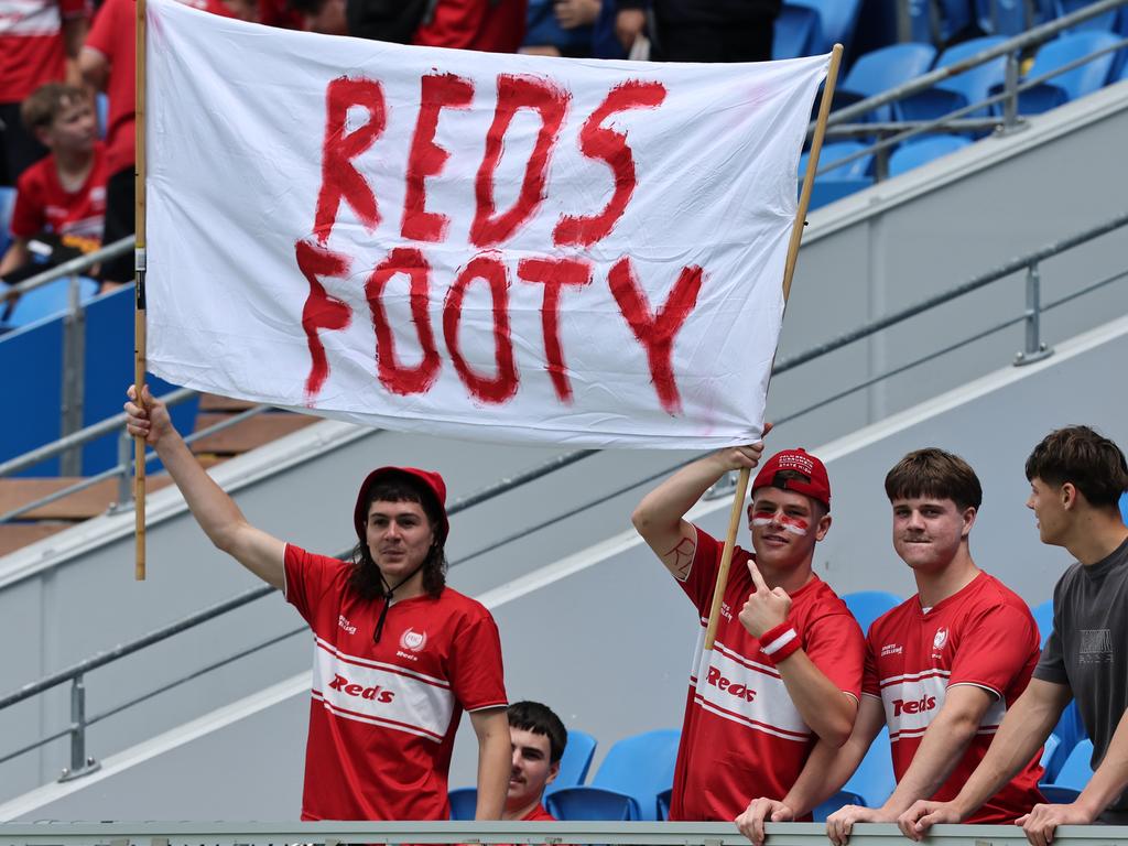 NRL National Schoolboys Cup final at CBUS Stadium between Palm Beach Currumbin and Patrician Blacktown Brothers. Palm Beach Currumbin's fans..Picture Glenn Hampson