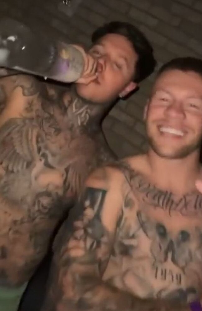 Collingwood star Jordan De Goey and tattoo artist Luke Dyson partying in New York. Picture: Supplied