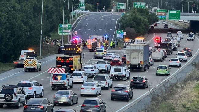 A crash has closed an M1 offramp in peak hour traffic. Picture: Charlton Hart