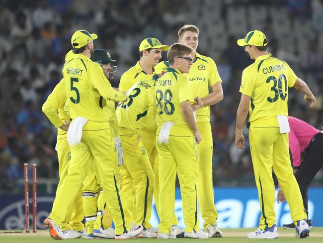 Adam Zampa celebrates a wicket. Picture: Pankaj Nangia/Getty Images