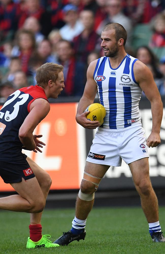 Ben Cunnington punched Melbourne tagger Bernie Vince in the guts. Picture: AAP