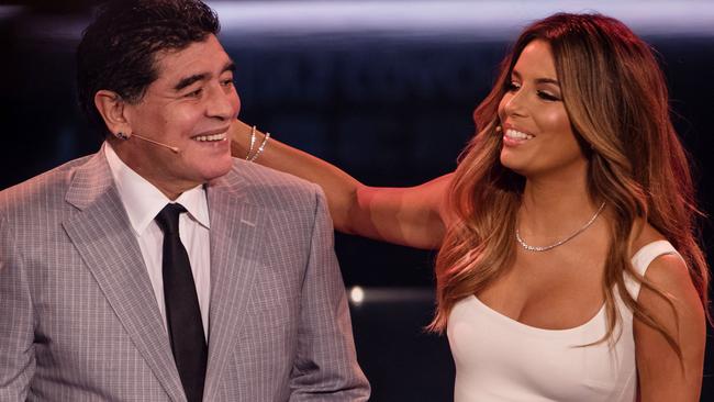 Presenter Eva Longoria talks with Diego Maradona.