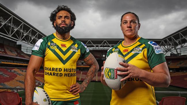 Prime Minister's XIII Australian players Josh Addo-Carr and Steph Hancock ahead of their games this weekend. Picture: Zak Simmonds