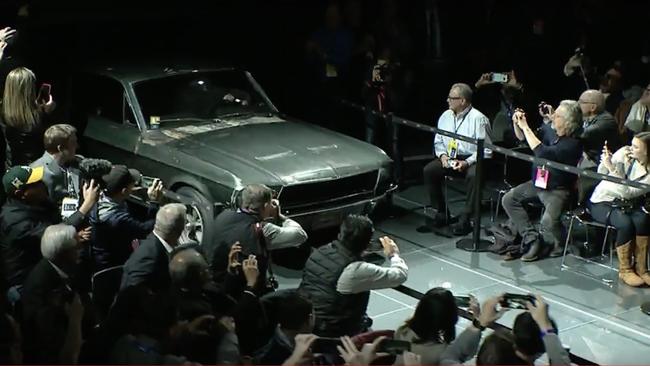 The original Bullitt Mustang makes its grand entrance at the Detroit Auto Show. Picture: Supplied.