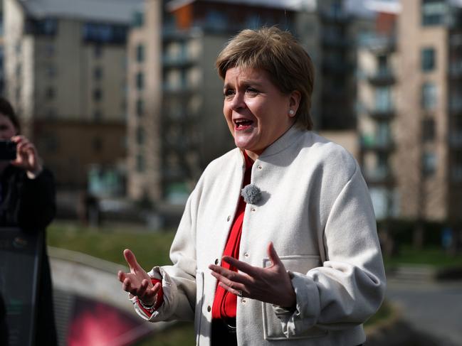 EDINBURGH, SCOTLAND - MARCH 12: Scotland's former First Minister Nicola Sturgeon speaks to media after announcing she will stand down as an MSP, on March 12, 2025 in Edinburgh, Scotland. Former SNP leader Nicola Sturgeon was Scotland's First Minister from 2014 to 2023 and an MSP for 27 years. (Photo by Jeff J Mitchell/Getty Images)