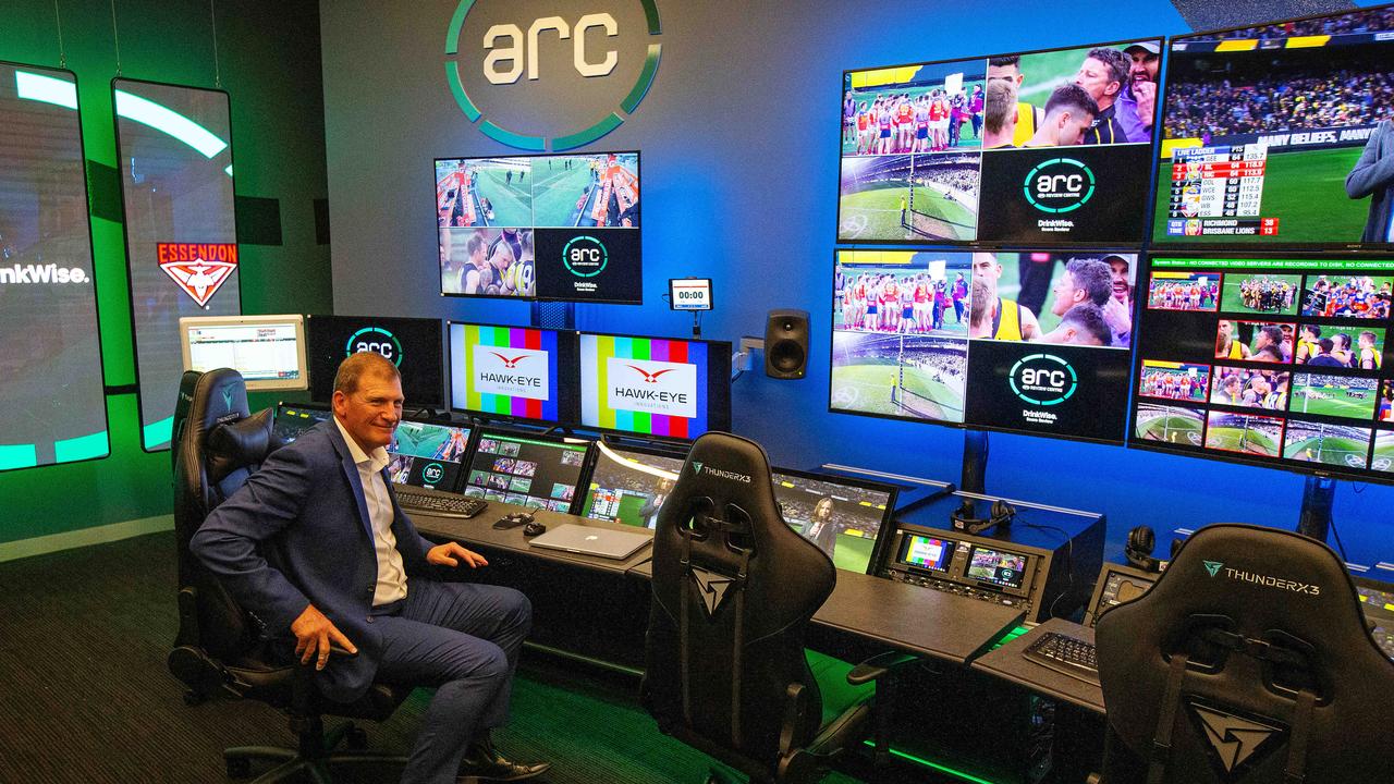 AFL Match Review Officer Michael Christian inside the AFL Review Centre (ARC). Picture: Mark Stewart