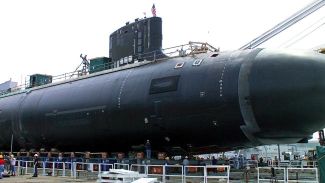 A US Virginia Class attack submarine in dry dock. In fiscal 2021 the fleet lost 1,500 days waiting for repair – the equivalent of four fewer subs.