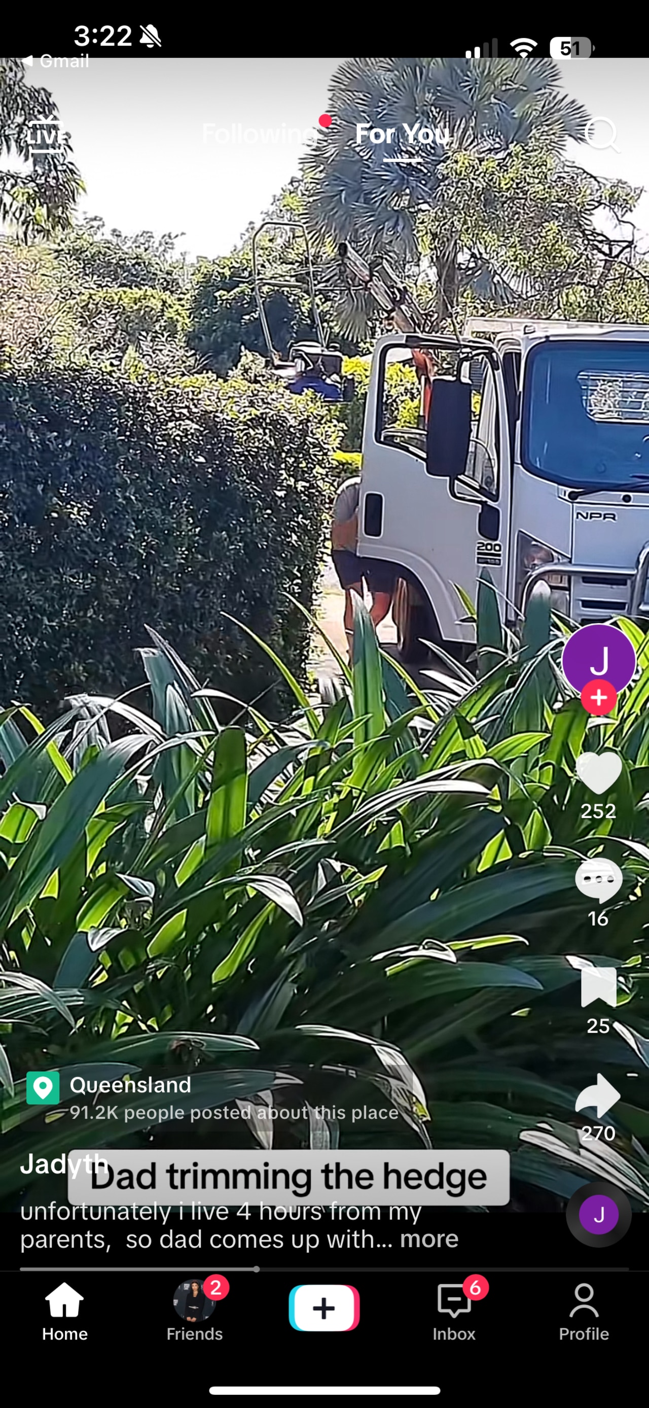 The dad can be seen in the video driving his truck alongside the hedge. Picture: TikTok/doacarj