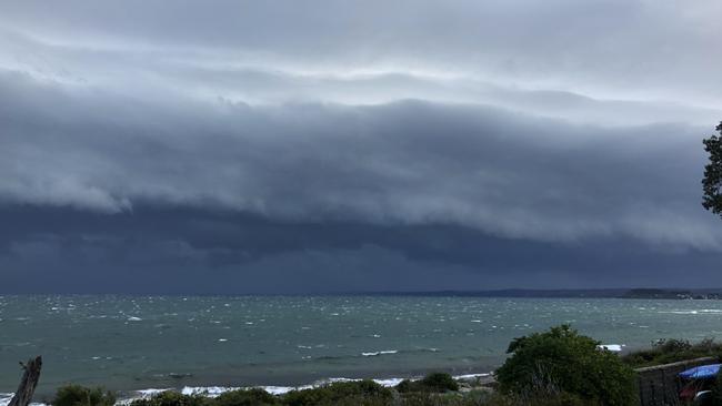 The storm front approaching Mornington Peninsula. Picture: Richard Lipp