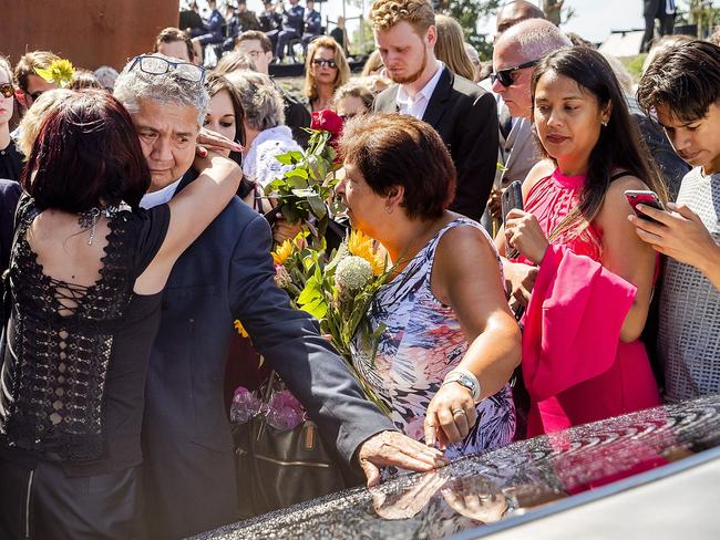 Three years after Flight MH17 was shot down, more than 2000 relatives gathered to unveil a "living memorial" to their loved ones. Picture: AFP/ANP/Remko de Waal