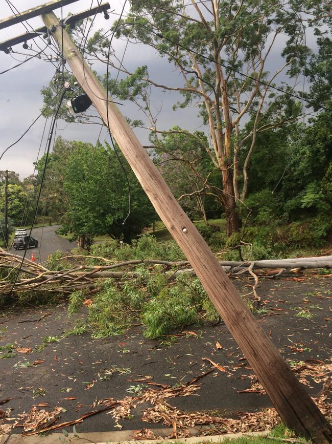 Power line down at West Pennant Hills. Picture: Lynda Fallon