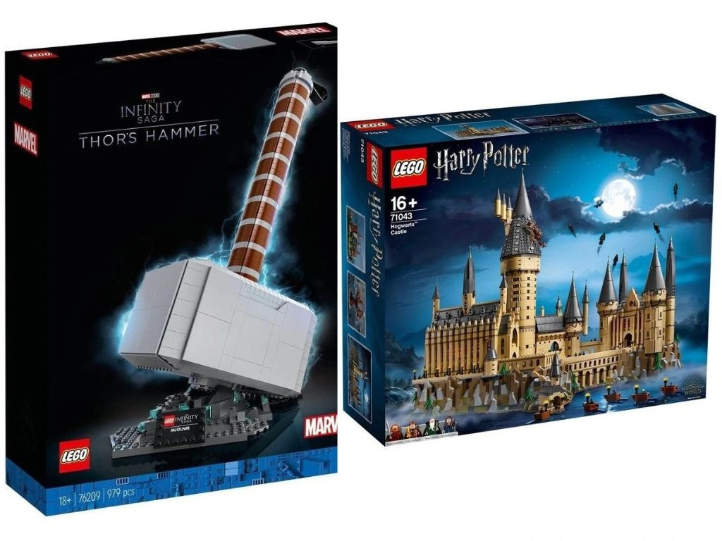 The Marvel Thors Hammer Toy and the Harry Potter Hogwarts Castle.