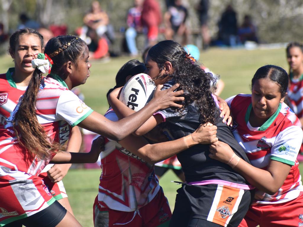 Rocky Junior League grand finals, under-14 girls, Emu Park versus Rockhampton Tigers, Rugby Park, on June 8, 2024.