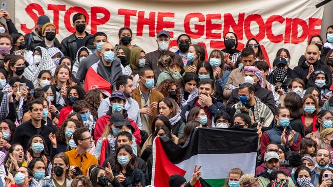 Supporters of Palestine gather at Harvard University to show their support for Palestinians in Gaza at a rally in Cambridge, Massachusetts, on October 14, 2023. Picture: Joseph Prezioso/AFP