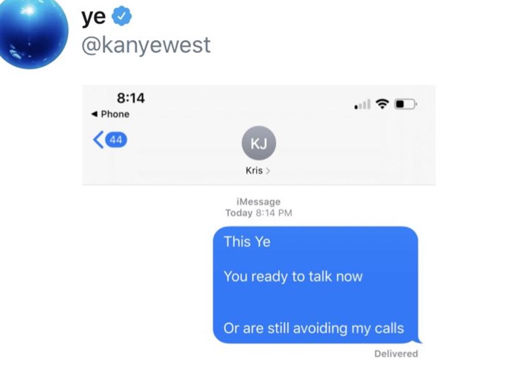 Kanye tweeted this photo of a message to Kris Jenner before deleting it.