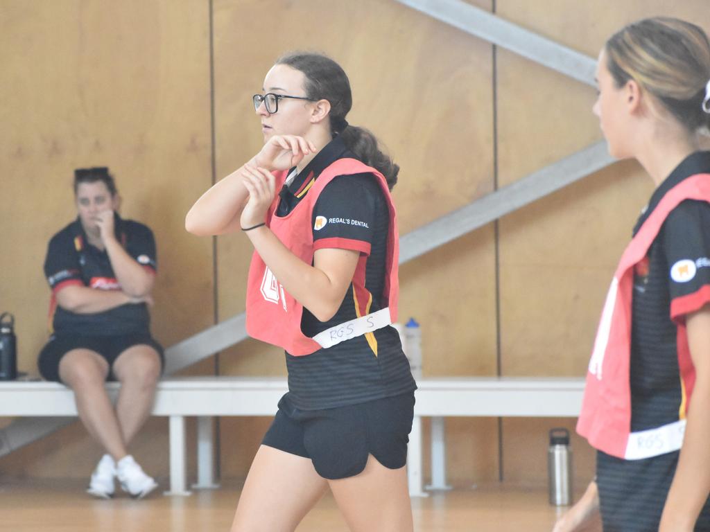 Former Australian Diamonds star Sharni Norder running coaching clinics for Rockhampton Grammar School netball teams, Saturday, March 11, 2023.