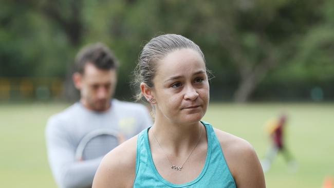 Ash Barty was Australian tennis’ leading money winner for the third season in a row. John Millman, pictured in the background, also enjoyed a successful year. Picture: Stewart McLean