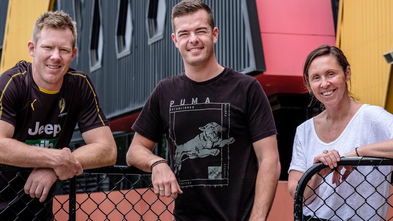 Richmond's Jack Riewoldt, Supercars star Scott McLaughlin and Richmond’s sport psychologist Emma Murray. Picture: Jaime Murcia