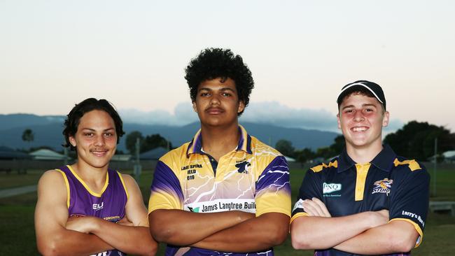 Edmonton juniors James Frazer, Tammus Fa'aoso and Hamish Davies pictured when they were under-16s in 2019. Freazer and Davies played A-grade for their junior club this year, which resulted in three breach notices from the governing body. Picture: Brendan Radke