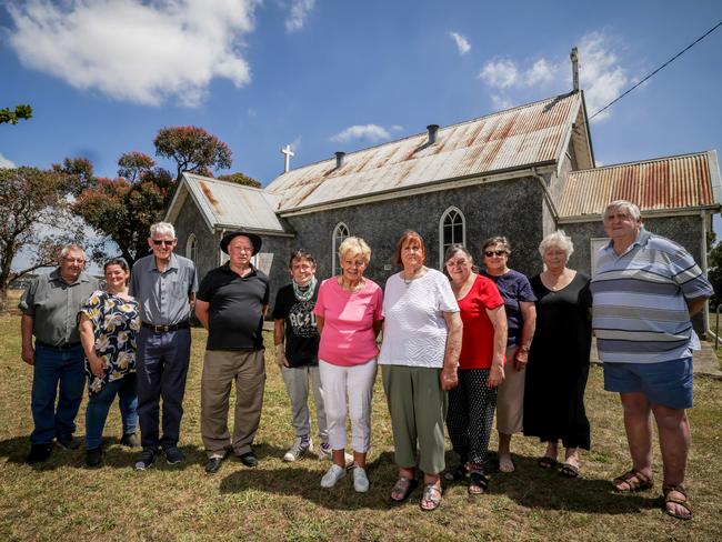 Former parishioners out the front of Caramut's Catholic Church. Photo: Nicole Cleary