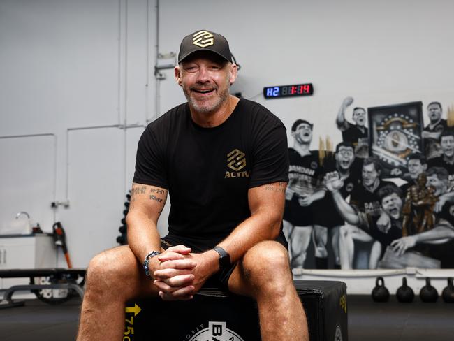 Former NRL star Mark Geyer at the family's gym in Penrith this week. Picture: Jonathan Ng