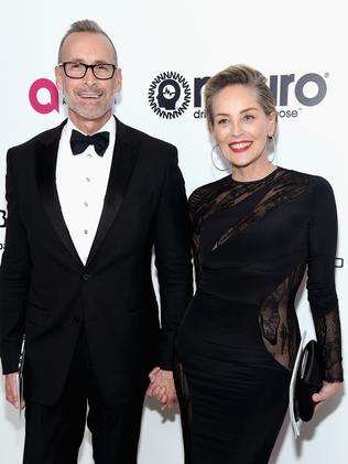 Sharon Stone and Douglas Truesdale arrive at Elton John’s annual Oscar viewing party. Picture: Jamie McCarthy/Getty Images for EJAF