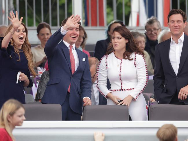 Princess Beatrice, Edoardo Mapelli Mozzi, Princess Eugenie and Jack Brooksbank during the Platinum Party at the Palace. Picture: Getty Images