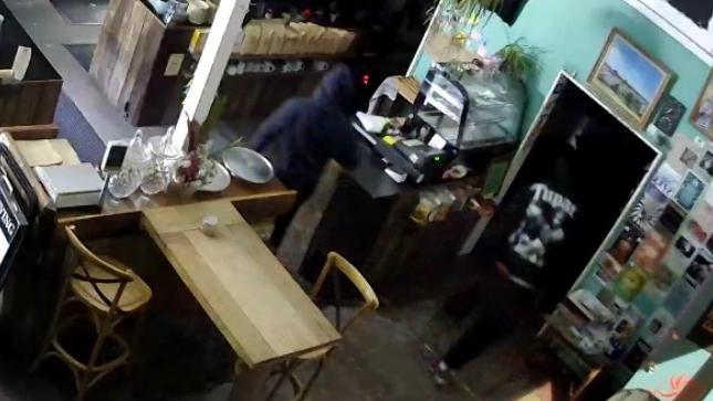 CCTV footage from inside Liberty Providore Urunga on September 16 shows two thieves – one wearing a Tupac hoodie. Picture: Supplied