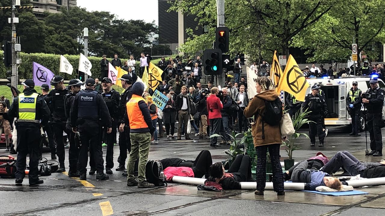 Protesters placed a key Melbourne intersection in lockdown on Thursday. Picture: Aneeka Simonis
