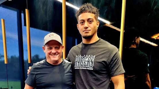 Broncos coach Kevin Walters with Va'a Semu. Credit: Supplied.