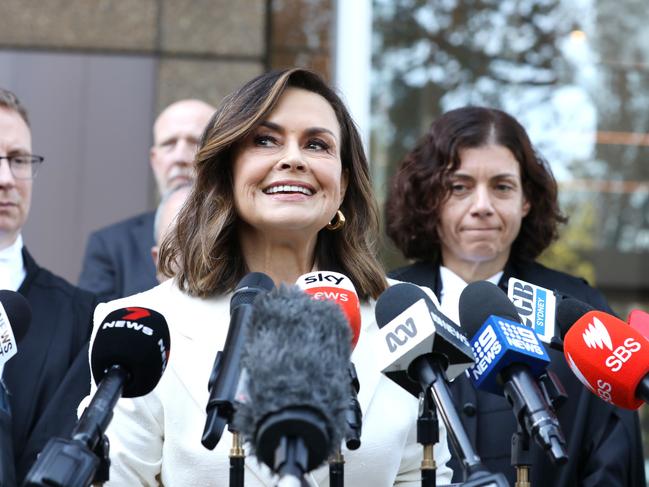 Lisa Wilkinson with her legal team speaking to press outside the Federal Court of Australia in Sydney after the Judge handed down his verdict in favour of Lisa Wilkinson and Channel 10 in Bruce LehrmannÃs defamation case. Jane Dempster/The Australian.