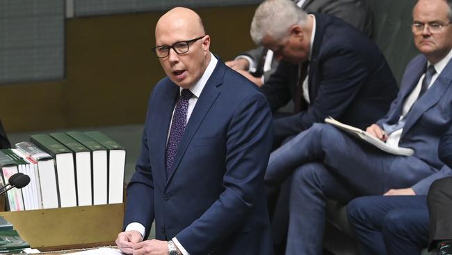 Leader of the Opposition Peter Dutton during Question Time at Parliament House in Canberra. Picture: NCA NewsWire / Martin Ollman