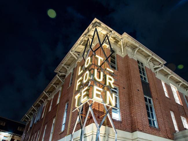 Lot Fourteen site marker at night