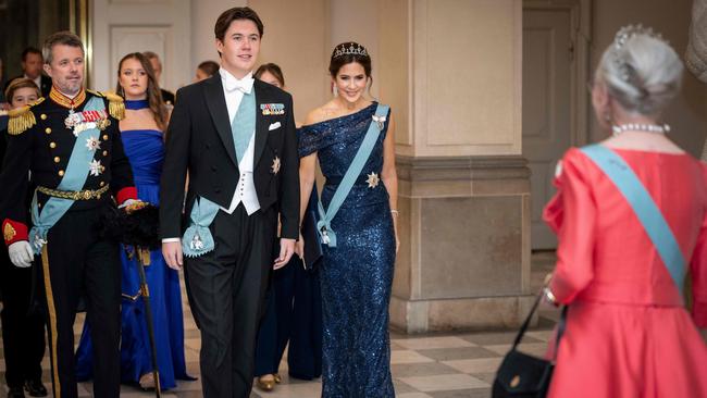 Prince Frederik, Princess Isabella, Prince Christian, Crown Princess Mary and Queen Margrethe II of Denmark at the celebration for Prince Christian's 18th birthday. Picture: AFP