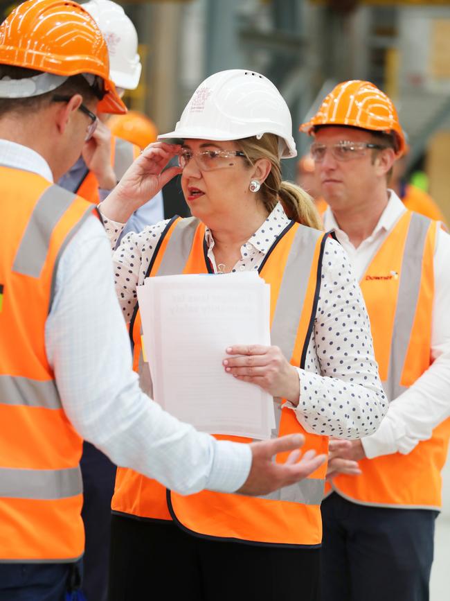 Premier Annastacia Palaszczuk on a tour of the Downer Rail Manufacturing facility at Maryborough on Monday. Picture Lachie Millard