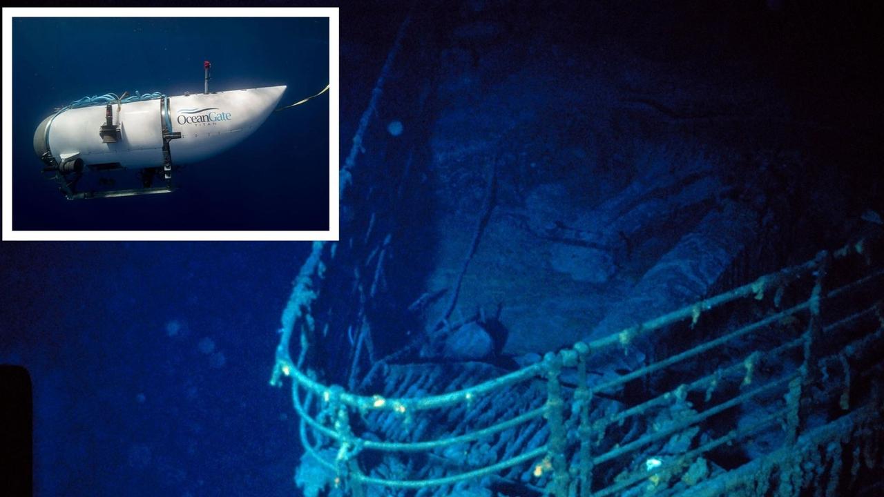 The last ping from the submarine indicates it could be trapped among the Titanic wreckage. Picture: Supplied