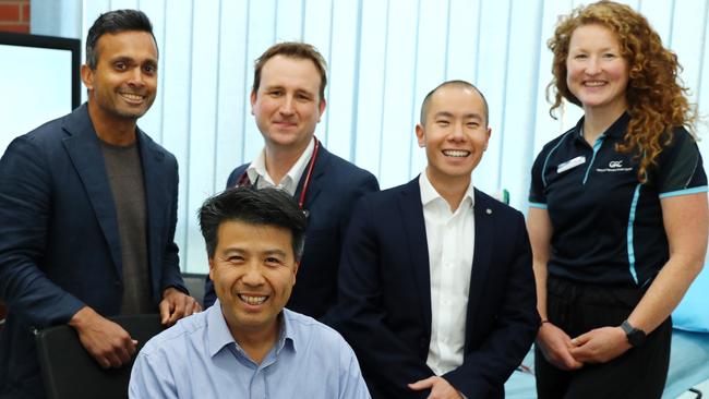 Dr Jossy Antony, psychiatrist, left, Dr Bernard Shiu GP, Dr James Lindstrom, respiratory and sleep physician, Dr Calvin Phang, cardiologist, and Nicole Smith accredited exercise physiologist. Picture: Alison Wynd