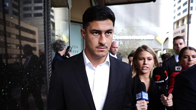 DAILY TELEGRAPH JUNE 7, 2023. NRL player Dylan Brown leaving Downing centre court in the city. Picture: Adam Yip