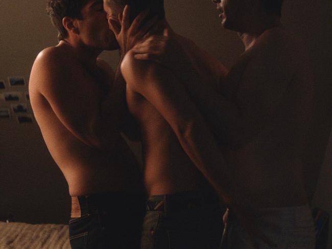 James Franco, Zachary Quinto and Charlie Carver in a passionate scene from I Am Michael.