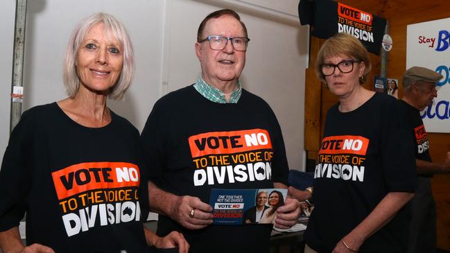 Cairns no campaigners Frankie Hogan, Peter Fitzgibbon and Melissa Harwood at Rusty's Market at the weekend. Picture: Peter Carruthers