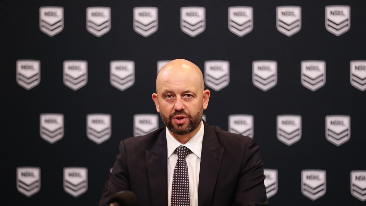 NRL CEO Todd Greenberg speaks to the media.