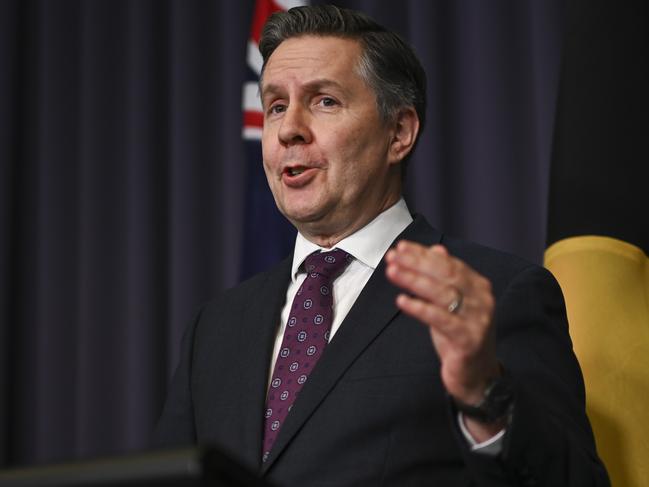 CANBERRA, AUSTRALIA  - NewsWire Photos - December 9, 2024: Minister for Health and Aged Care Mark Butler holds a press conference at Parliament House in Canberra. Picture: NewsWire / Martin Ollman