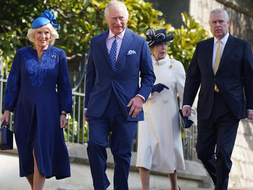 King Charles III with Camilla, Queen Consort, Princess Anne, and Prince Andrew at the Easter Mattins Service at St. George's Chapel in April. Picture: Yui Mok/Pool /AFP