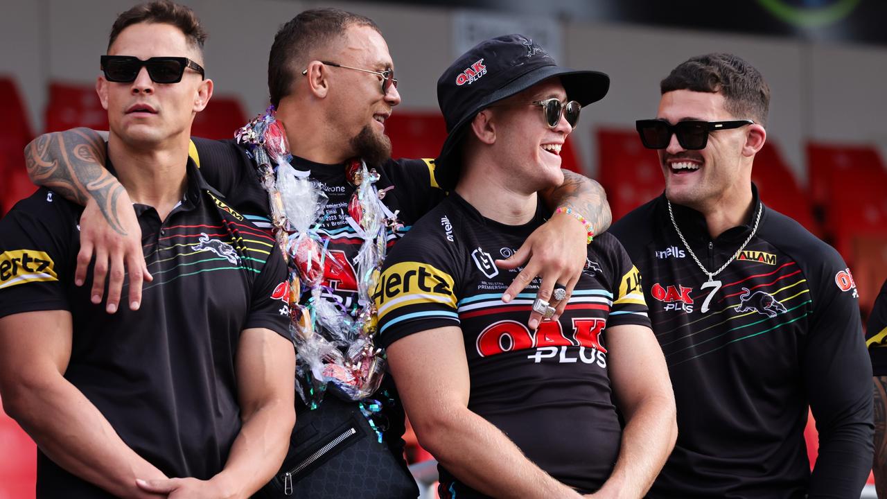 Scott Sorensen was able to celebrate the 2023 premiership on Monday after missing the aftermath of their epic win while looking for his wife’s missing keys. Picture: Jenny Evans/Getty Images