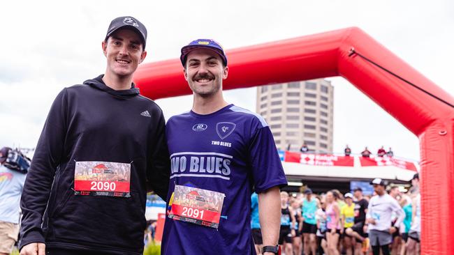 Bryce Guy and Trey Westbury at the start of the Point to pinnacle. Picture: Linda Higginson
