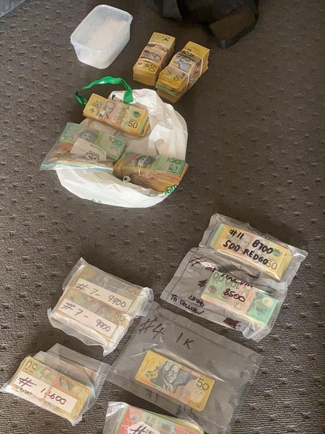 Cash seized by police after the raid in Adelaide’s south. Picture: SA Police