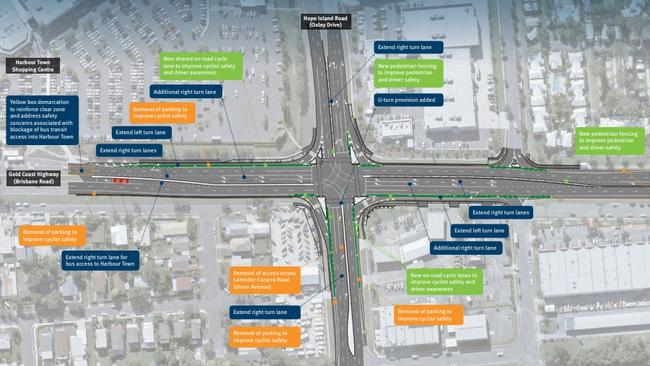 Map of the upgrade of the Harbour Town intersection at Brisbane Road/ Gold Coast Highway