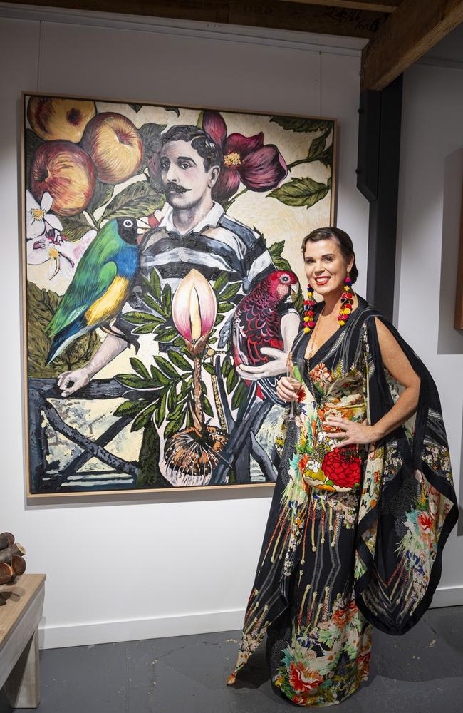 The Next Big Thing finalist Sarah Hickey with her work Gentle Man (Guardian of Avian Children) at The Toowoomba Gallery, Friday, March 1, 2024. Picture: Kevin Farmer