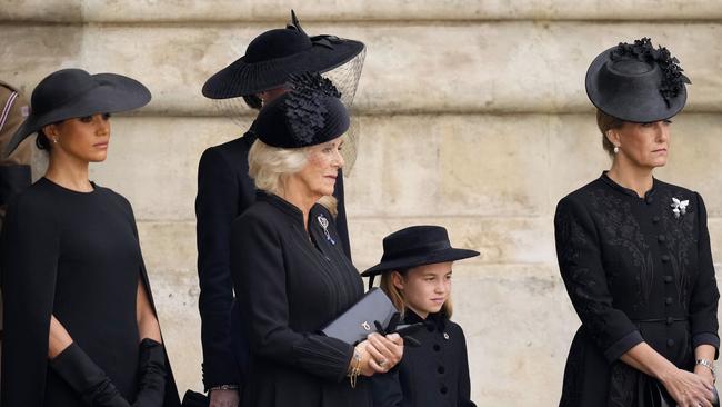 Meghan Markle (far left) wore Dior to the Queen’s funeral. Picture: Getty Images